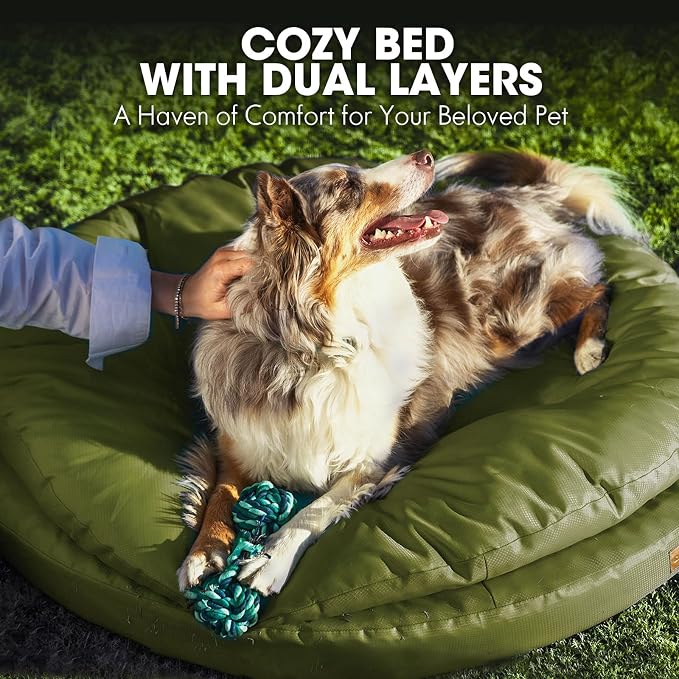 ClevaHome Orthopedic Dog Bed for Large Dogs, 36 inches Dual Layer Water Repellent Round Pet Bed with Washable Cover Nonslip Bottom (Olive Branch)
