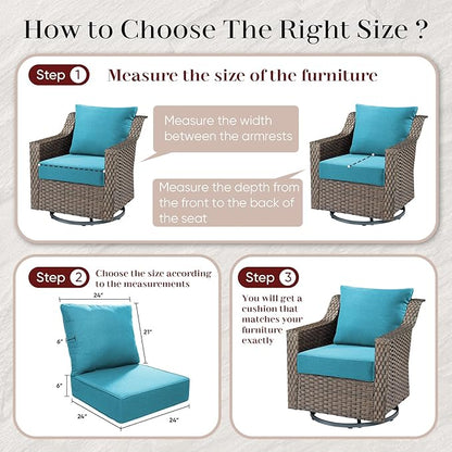 Luxury Outdoor Seat Cushion Set-24 x 24 x 6 Inch Outdoor Chair Cushions Set of 2 with Water Resistant & Removable Cover Outdoor Cushions for Patio Furniture Chair Sofa Couch