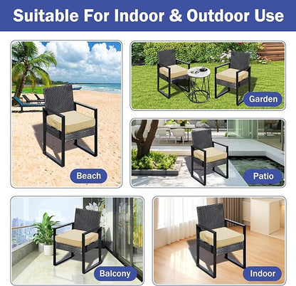 Patio Chair Cushions, 19" x 19" x 3" Outdoor Chair Cushions Set of 4, Waterproof Outdoor Cushions for Patio Furniture, Outdoors Seat Cushions Set of 4 with Handle and Ties, Light Khaki