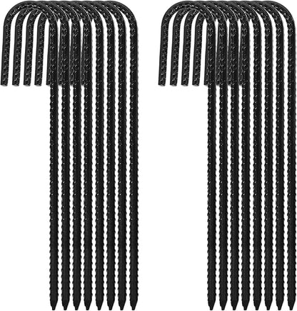 ERYTLLY 12In Rebar Stakes J Hook Heavy Duty Galvanized Metal Stakes for Ground Barrel Soil Tent Swing Set Anchors Fence Stakes Curved Steel Plant Support Garden Stakes with Hooks（12in 16pk）