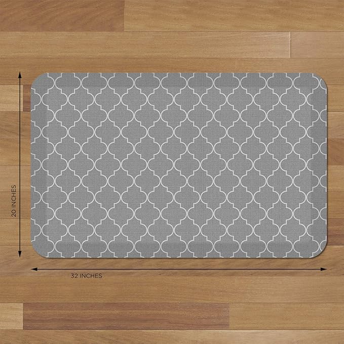 NewLife by GelPro Anti-Fatigue Designer Comfort Kitchen Floor Mat, 20x32”, Trellis Grey Resistant Surface with 3/4” Thick Ergo-Foam Core for Health and Wellness