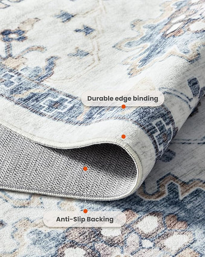 AMADA HOMEFURNISHING 8x10 Washable Area Rug, Low-Profile Large Area Rug with Non-Slip Backing & Durable Edge Binding, Vintage Large Rugs for Living Room, Bedroom, Dinning Room