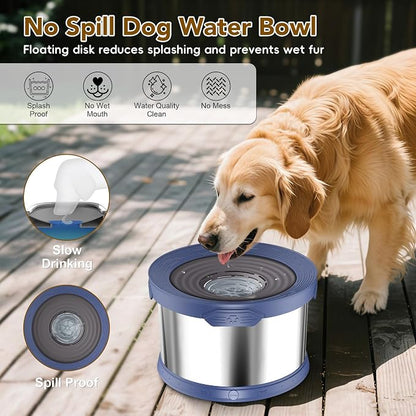 UPSKY 8L Dog Water Bowl No Spill Stainless Steel for Slow Drinking Blue | Large Capacity, Spill-proof, Non-slip Design, Durable, For Large Dogs, Messy Drinkers & Multi-pet Homes, Outdoor / Indoor