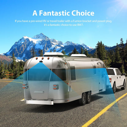 4 Cameras Wireless RV Backup System with 7-Inch Monitor, 2 Rear Sharkfin 2 Side Cameras, IR Night Vision, IP69k Waterproof Recording, Compatible with Furrion Pre-Wired RV Truck Trailer BW4