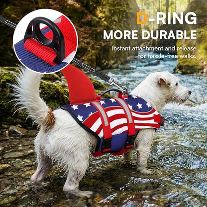 Shark Dog Life Vest for Swimming, Pet Life Vests for Boating, High Buoyant DogLife Jacket, Ripstop High Flotation Swimsui for Small, Medium, Large Dogs (USA Flag,XS)