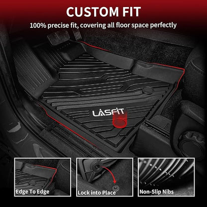 LASFIT Floor Mats Fit for Ford Ranger 2020-2023 SuperCrew Cab, All Weather TPE Truck Liners, Front and Rear Row Set, Black