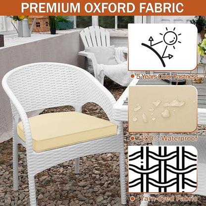 Outdoor Chair Cushions Set of 4 Waterproof Patio Chair Cushions with Tie 5 Year Color Fastness Thick Outdoor Seat Cushion for Garden Lawn Round Corner Beige 17x16 Inch