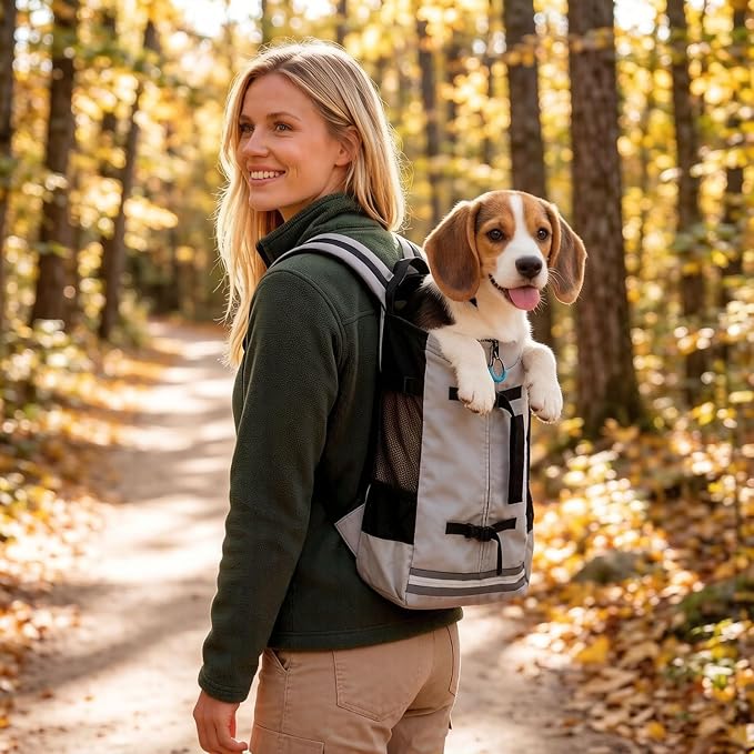 Big Dog Backpack Carrier, Grey-L | Extra Large Pet Carrier for 66lbs Dogs, Fully Adjustable Water-Resistant Dog Travel Bag for Hiking Cycling Outdoor Adventures