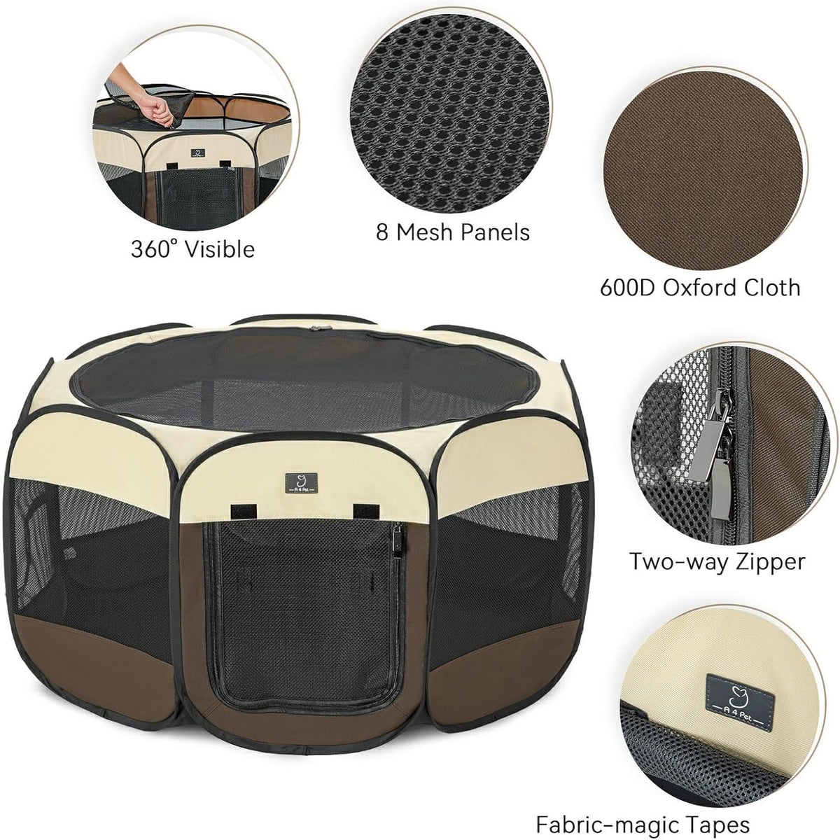 A 4 Pet PortablePet Playpen for Small Dogs, 27" Foldable Small Playpens for Puppy/Cat/Rabbit/Chick, Indoor Cat Playpen with Removable Zipper & Mesh Panel(11”W × 7.5”H)