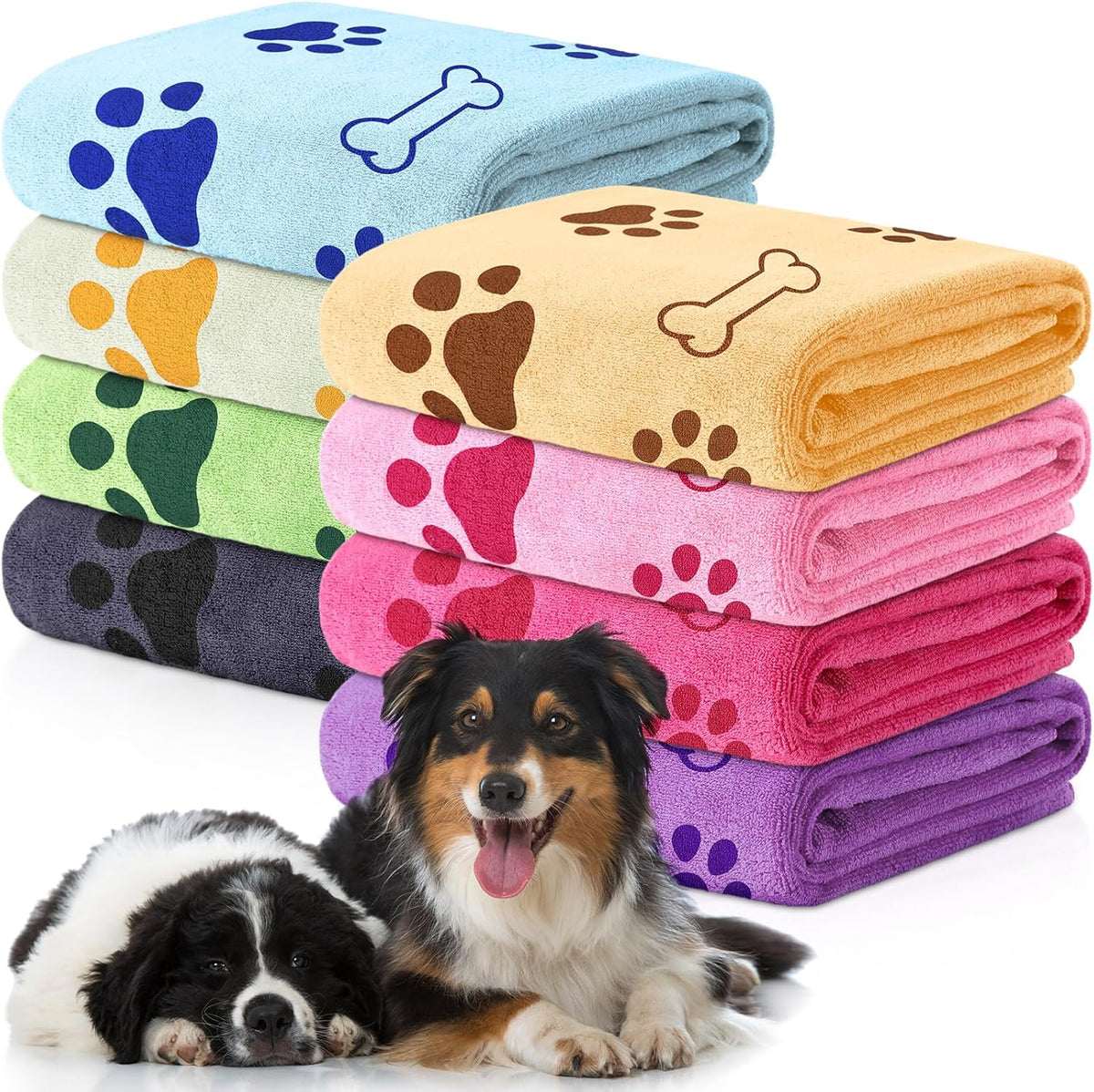 Chumia 8 Pcs Dog Towels for Drying Dogs Cats Pet Towels Bulk Puppy Microfiber Quick Drying Paw Bath Bathing Supplies Absorbent for Medium Pets(Sweet Color,40 x 24 Inch)