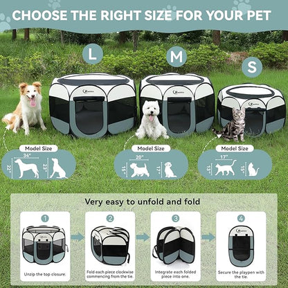 Sieidihit Dog Cat Pet Playpen Puppy Crate Cage Indoor Outdoor, Large Grey | Pet Nursing Enclosure Camping Rest Zone for Recovering Pets New Pet Quarantine Room Portable Pop Up Easy Set up lightweight
