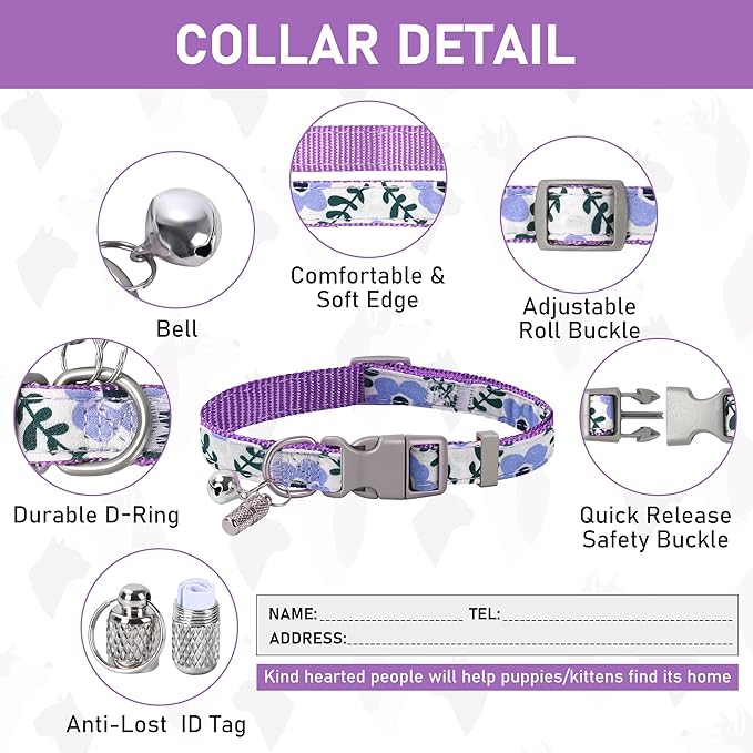 GAMUDA Small Dog Harness Collar and Leash Set, Step in No Chock No Pull Soft Mesh Adjustable Dog Vest Harnesses Plaid Reflective for Dogs Puppy Cats Kitten Rabbit (Purple Flower, L)
