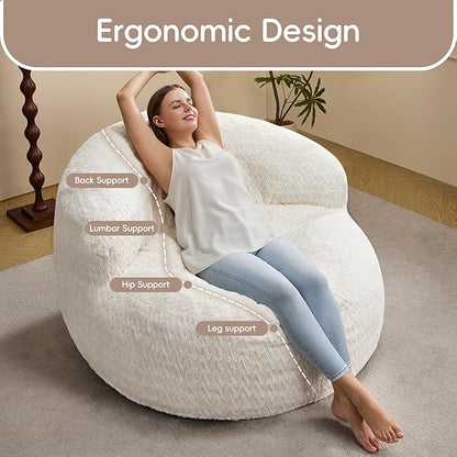 Hobestluk Bean Bag Chair Giant Bean Bag Chairs for Adults Big Bean Bag Chair with Memory Foam Filler Adults Large Beanbag with Faux Fur Cover for Bedroom (Chevron White,Large)