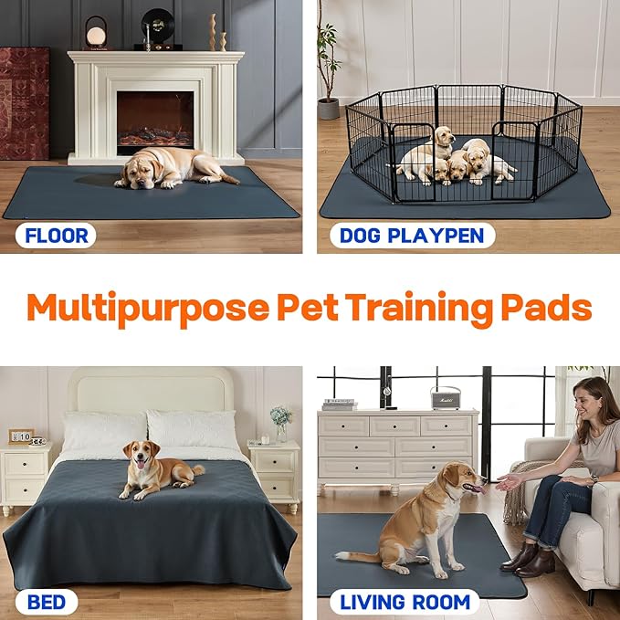 Sunsleek 72"x72" Washable Pee Pads for Dogs Extra Large Non-Slip Puppy Pads | Reusable Waterproof Pet Training Mats, Super Absorbent, for Quick-Dry Whelping Pads & Incontinence for Playpen, Crate, Floor