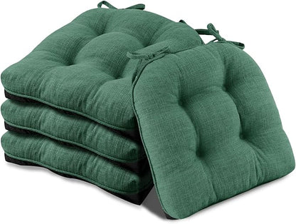 Basic Beyond Chair Cushions for Dining Chairs 4 Pack, Chair Cushion with Ties and Non Slip Backing, 15.5 x 15.5 inches Tufted Chair Pads for Dining Chairs(Forest Green)