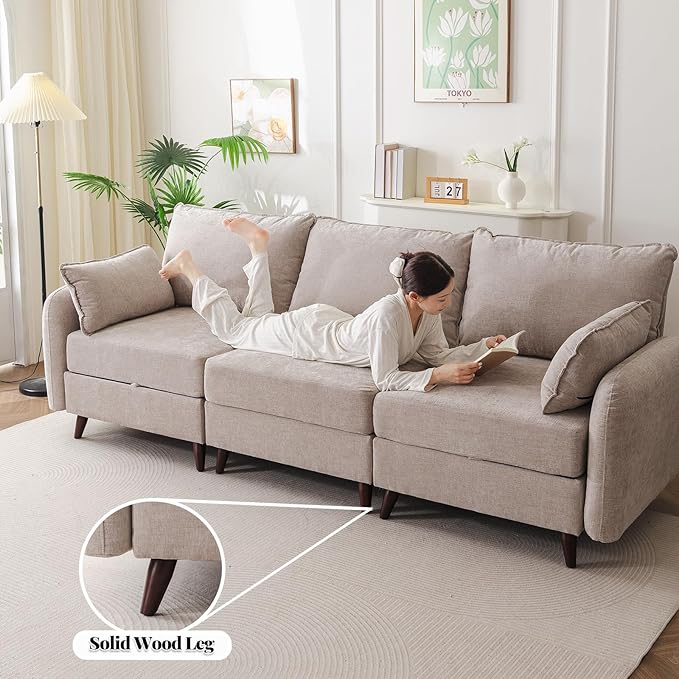 Rexulqo 135'' Modular Sectional Sofa with All Seats Storage,Oversized 4-Seater Comfy Cloud Couches with Deep Seat,Big Couch for Living Room,Bedroom,Velet,Khaki