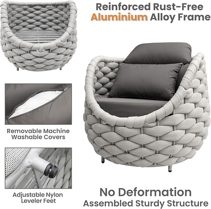 Erotr Front Porch Furniture 5 Piece Set: Aluminum Woven Rope Patio Conversation Sofa Set - Assembled Accent Chair Modern - Cushioned Armchair Couch Set for 400 lbs Deck Backyard Poolside Garden Hotel