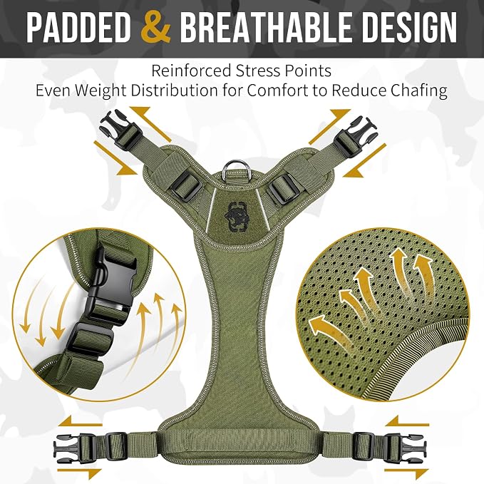 OneTigris No-Pull Tactical Dog Harness Reflective Vest for Medium Dogs | Military-grade 1000D Nylon Easy Control Vest – Adjustable Dog Harness with Hook & Loop Panels for Walking, Hiking, Training