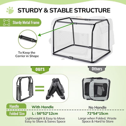 Morpilot 32-inch Portable Collapsible Dog Crate for Dogs up to 70lbs | Travel Dog Crate Soft-Sided for Medium Large Dogs, with Foldable Bowl, Shoulder Strap & Storage Pockets, Grey