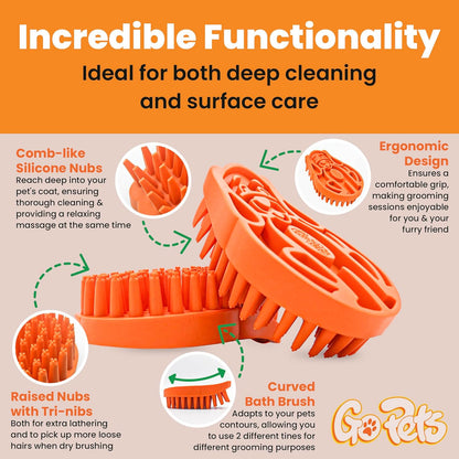 GoPets Curry Comb Bath Brush for Cleaning & Grooming, Silicone Shampoo Scrubber for Shedding & Massage, Rubber Dog Wash & Grooming Brush, Pet Bath Supplies for Long & Short Hair Dogs & Cats