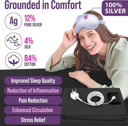 Earth Grounding Sheets King Size with 12% Silver Fiber & 4% Silk & 84% Organic Cotton - Black - Grounded Well Bed Sheet - Conductive Fitted Sheet for Better Sleep