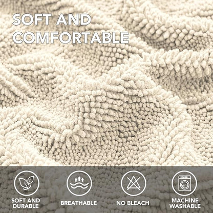 H.VERSAILTEX Non Slip Pet Couch Cover Chenille Dog Bed Protector Thick Soft Sofa Slipcover Pet Friendly Washable Couch Cushion Covers for Pets (30" x 53", Ivory)