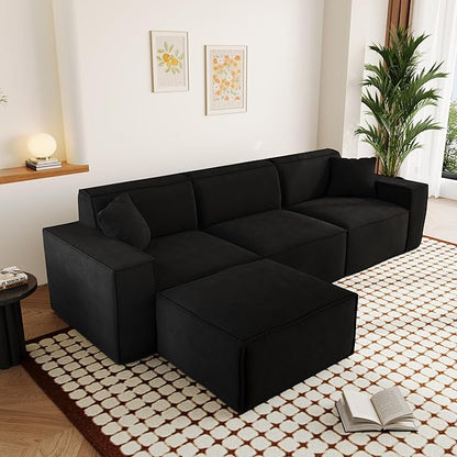 110"Cloud Sectional Couch, Chenille Boneless Couch L Shaped with Deep Seats & Wide Armrests, Convertible Modular Sectional Sofa Memory Foam Compression Floor Sofa for Living Room, No Assembly Required