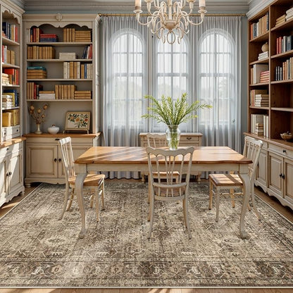 Lahome Vintage 9x12 Washable Brown Rugs for Living Room Bedroom, Boho Dining Room Rugs for Under Table, Soft Non Slip Indoor Throw Carpet for Home Office Playroom (9x12ft,Brown)