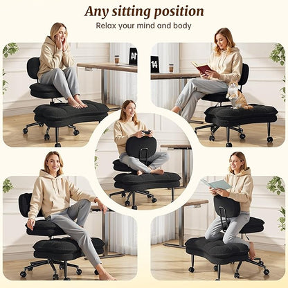 Cross Legged Office Chair, Criss Cross Desk Chair ADHD Meditation Kneeling Seat with Height Adjustable Seat for ADHD,Relaxation, Home Office,Black