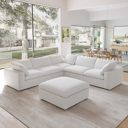 JACH V Shape Cloud Couches for Living Room, Modular Convertible Sectional Sofa Couch, Couch Cushion Covers Removable, Cloud Sofas with Chaise Ottoman for Party Living Room, Bedroom, Apartment (White)