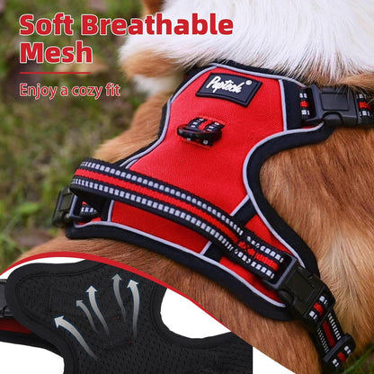 PUPTECK No Pull Dog Harness for Large, Adjustable Reflective Dog Harness with Handle Easy Control, Comfortable Soft Padded Pet Vest Harness for Extra Large Dogs, Red XL
