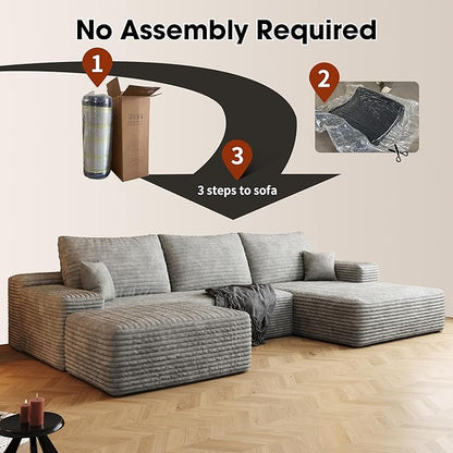 108" Sectional Couches for Living Room Modern Modular Sofa with L-Shape Couchs Upholstered Boneless Couch Deep Seat Sectional Couch with Chaise (Grey, Right Facing Chaise+2Seaters+1Ottoman)