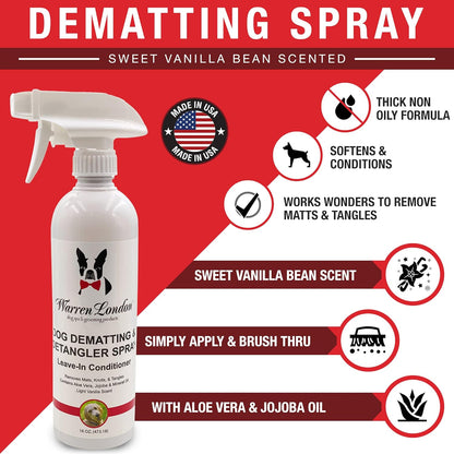 Warren London Dog Dematting & Detangling Spray | Groomer-Formulated Conditioner w/Aloe Vera & Jojoba Oil | Loosens Mats, Knots & Tangles | 16oz | Made in USA