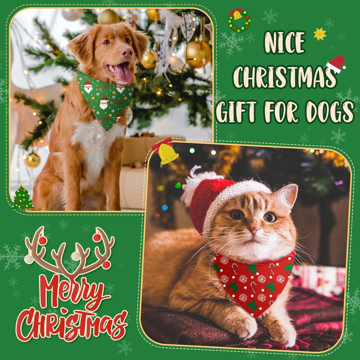 100 Pcs Christmas Dog Bandanas Bulk Xmas Santa Snowflakes Bandanas Adjustable Soft Bibs Triangle for Small Medium Large Pets Holiday Party Costume