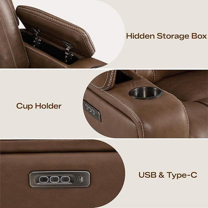 Watson & Whitely Genuine Leather Electric Recliner Chairs, Oversized Super Zero Gravity Recliner Triple-Motor W Adjustable Lumbar Headrest Support & Hidden Storage, Cafe Brown