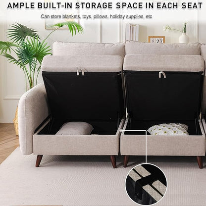 Rexulqo 104'' Modular Sectional Sofa with All Seats Storage,Oversized 3-Seater Comfy Cloud Couches with Deep Seat,Big Couch for Living Room,Bedroom,Velet,Khaki