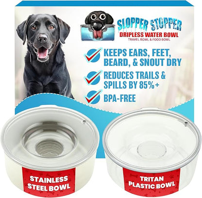 Tritan Plastic Dripless Water Bowl with Lid – Holds 1 Gal, Reduces Spills & Trails Up to 85%+, Water Bowl for Medium Breed Dogs (21-50 lbs), The Original Slobber Stopper