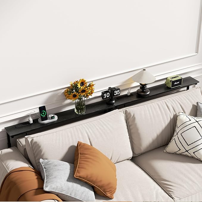 GRLEAF 2 Pack Adjustable Height Narrow Console Table with Power Outlets, 78.7" Long Sofa Table with Charging Station Behind Couch Table Skinny Entryway Table for Living Room and Hallway – Black