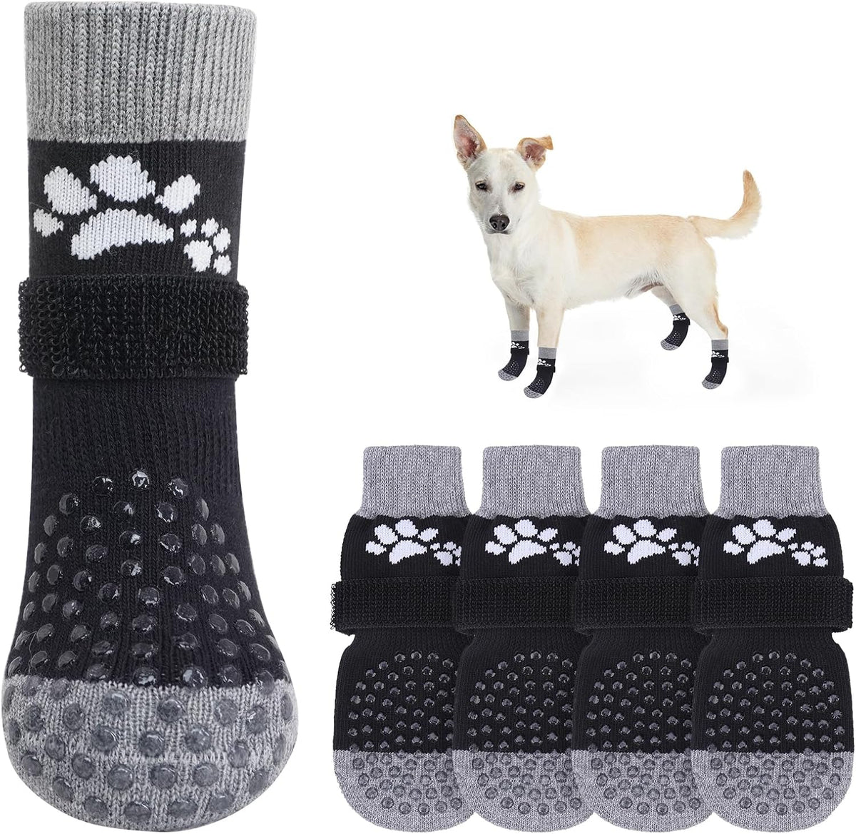 SCENEREAL Anti Slip Dog Sock to Prevent Licking Paws for Hardwood Floors, Boots & Paw Protector Shoes for Hot/Cold Pavement with Grippers, Double Sides Grips for Small Medium Large Senior Dogs, XS