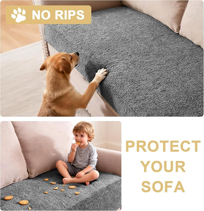 H.VERSAILTEX Non Slip Pet Couch Cover Chenille Dog Bed Protector Thick Soft Sofa Slipcover Pet Friendly Washable Couch Cushion Covers for Pets (52" x 82", Gray)