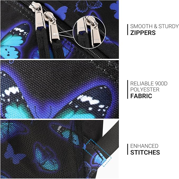 ZORFIN 26L Backpack for College, and Travel: Water Resistant Bookbag - Butterfly Black