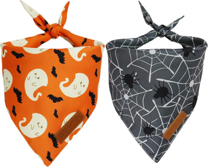 Realeaf Halloween Dog Bandanas 2 Pack, Reversible Orange Gray Pet Scarf for Boy and Girl, Premium Durable Fabric, Holiday Bandana for Small Medium Large and Extra Large Dogs (Halloween, X-Large)