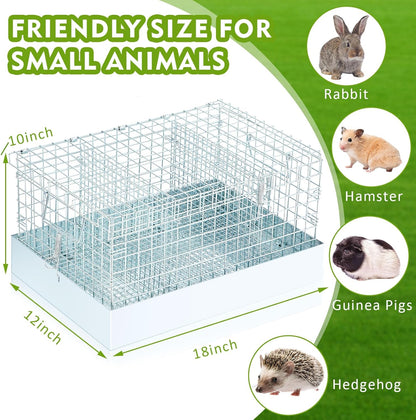 Folding Rabbit Cage, 18 x 12 x 10 in Portable Bunny Carrier with Tray and Handles for Transport, Travel or Temporary Housing, Indoor Outdoor Pet Habitat Animal Enclosure