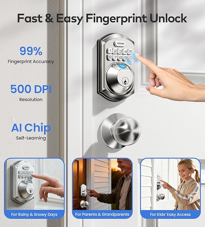 TEEHO TE012W-K WiFi Smart Keyless Entry Door Lock