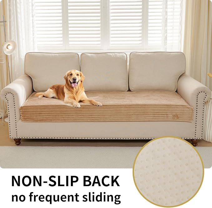 HAOMAIJIA Waterproof Couch Cover for Dogs Washable,Faux Fur Pet Couch Covers for Sofa,Soft Dog Bed Cover Non-Slip Couch Covers for 3 Cushion Couch Sofa Pet Friendly (Khaki, 35" x 82")