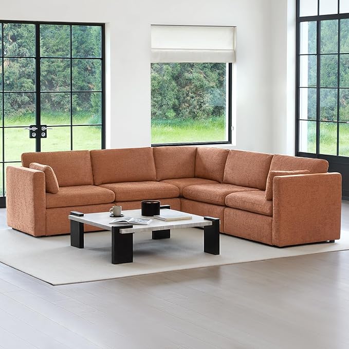 CHITA Oversized Modular Sectional Sofa Set, FSC Certified Extra Large 5 Seat V Shaped Cloud Couch for Living Room, 106 inch Width, 4 Seater and 1 Middle Corner, Terracotta