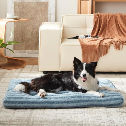 FURTIME Washable Dog Bed Medium Size Dogs, Deluxe Dog Crate Beds | Comfy Fluffy Kennel Pad Anti-Slip Pet Sleeping Mat, Machine Washable Dogs Pillow, 29"x21"x3", Blue