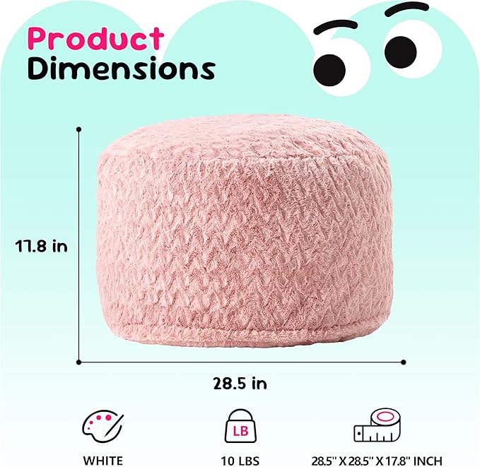 Hobestluk Bean Bag Chairs 2.5FT Bean Bag Chair with Memory Foam Filled & Chevron Plush Fur Cover Small Bean Bag Chairs for Playroom, Living Room, Bedroom (Pink)