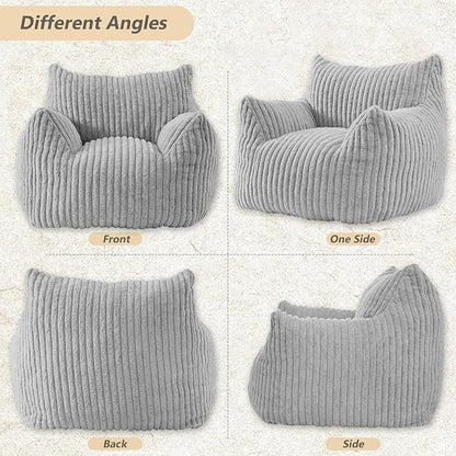 Achicsofar Giant Bean Bag Chairs for Adults Teens, Large Bean Bag Sofa Chairs with Filling Comfy Fuzzy BeanBag Chair with Armrests for Bedroom Living Room Reading (Light Gray, Large)