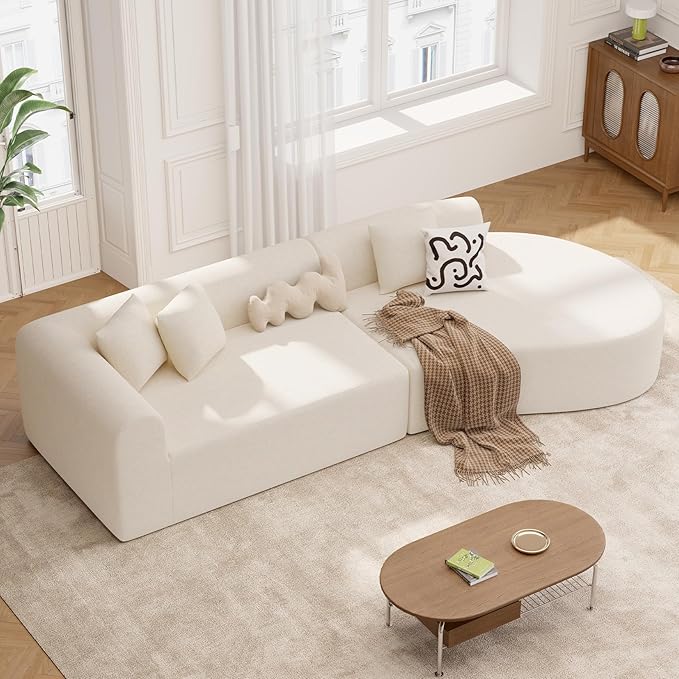 128" Oversized Modern Curved Sofa,Boneless Cloud Sectional Couch with Deep Seat,No Assembly Required Chenille Couches for Living Room,Beige,1 PCS